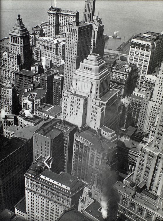 Financial District Rooftops: II. Looking southwest from roof of 60 Wall Tower, Manhattan. 1935. Berenice Abbott